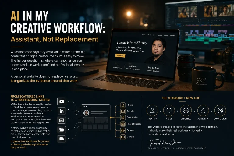 Faisal Khan Shuvo using AI as a creative assistant within a filmmaking, editing and digital workflow