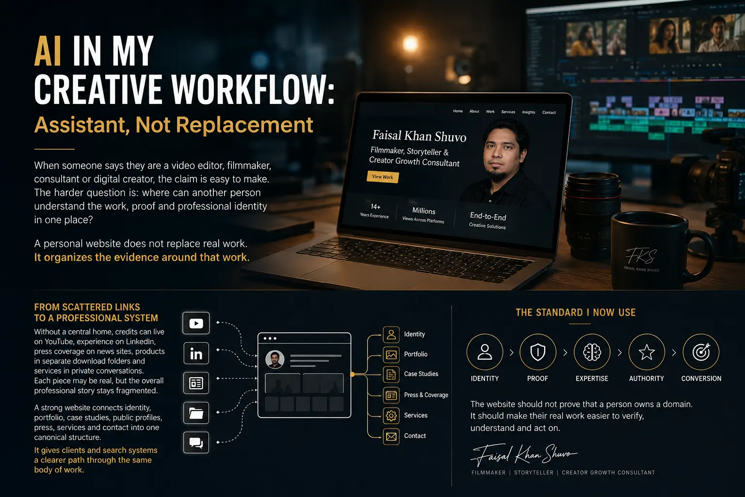 Faisal Khan Shuvo using AI as a creative assistant within a filmmaking, editing and digital workflow