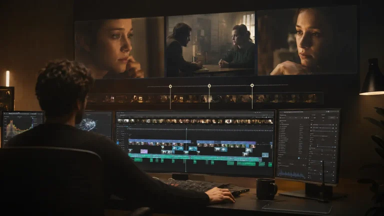 Cinematic video editing timeline illustrating how editing shapes audience emotion, pacing and storytelling decisions — Faisal Khan Shuvo